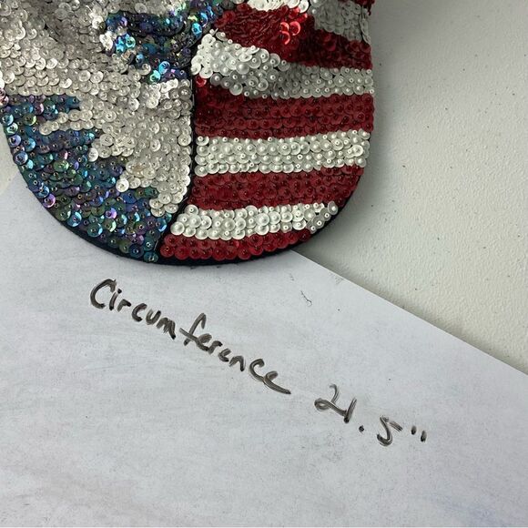 American Flag All Over Sequined Ball Cap Eagle Stripes Stars Patriotic USA OS - Picture 8 of 14